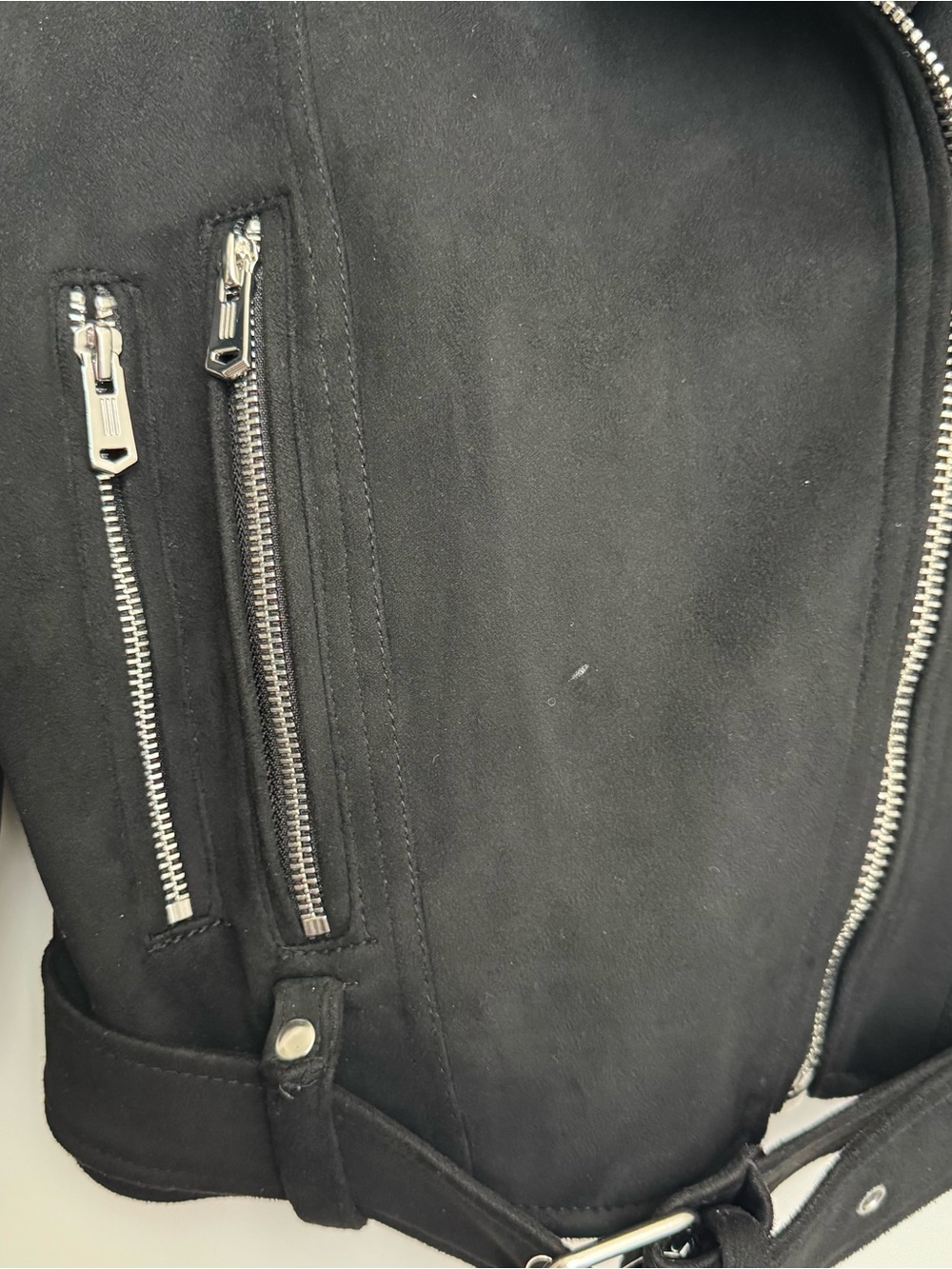 ZARA Black Biker Belted Leather Jacket - Picture 4 of 5